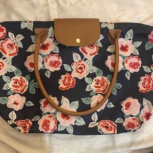 Elizabeth Grant Floral Tote Bag with Brown Handles